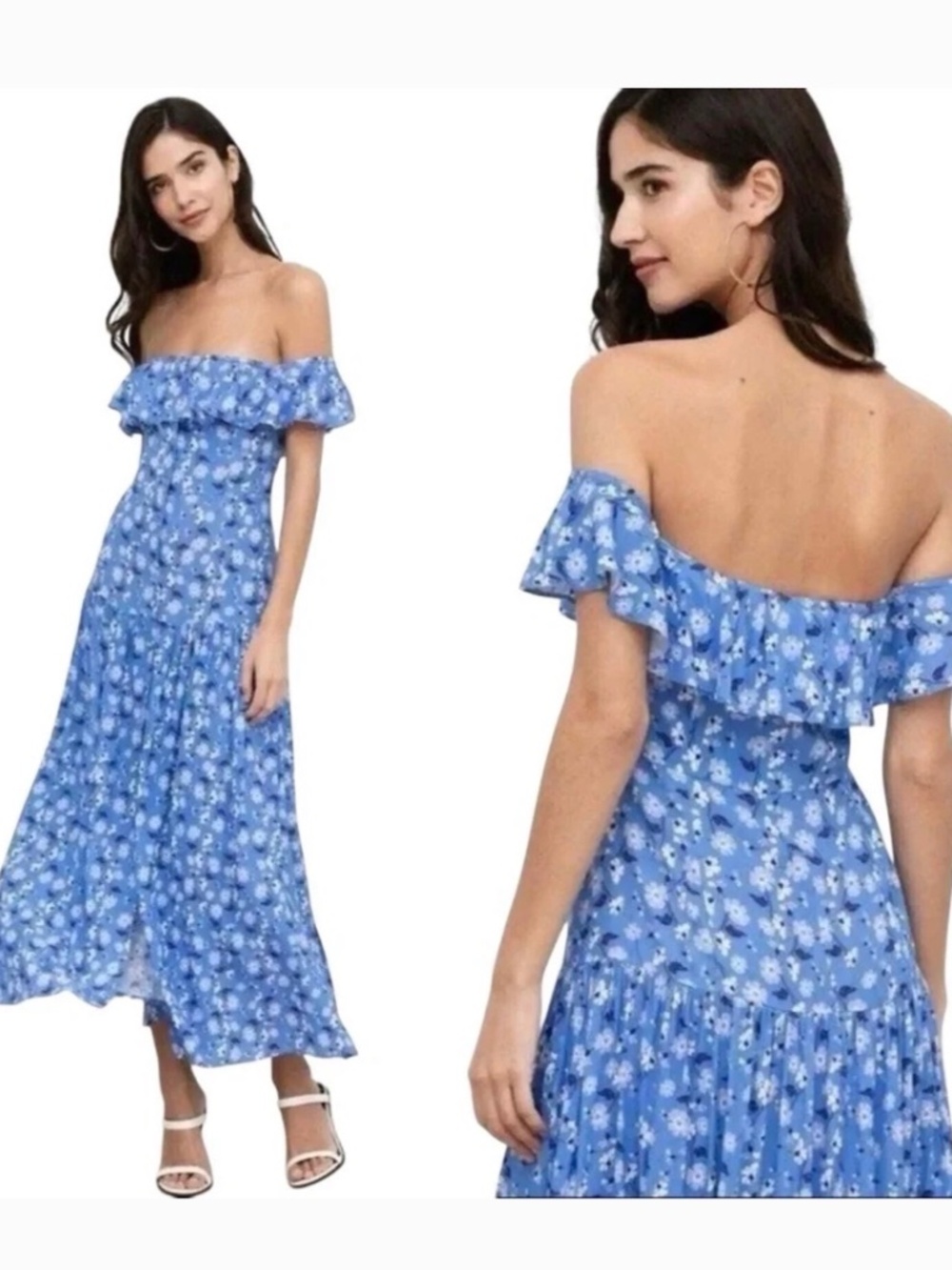 NWT Anthropologie Yumi Kim Fling Ray of Light Blue and White Ruffled Maxi Dress